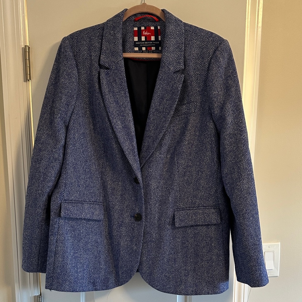 BODEN 100% Wool Blue Herringbone Blazer